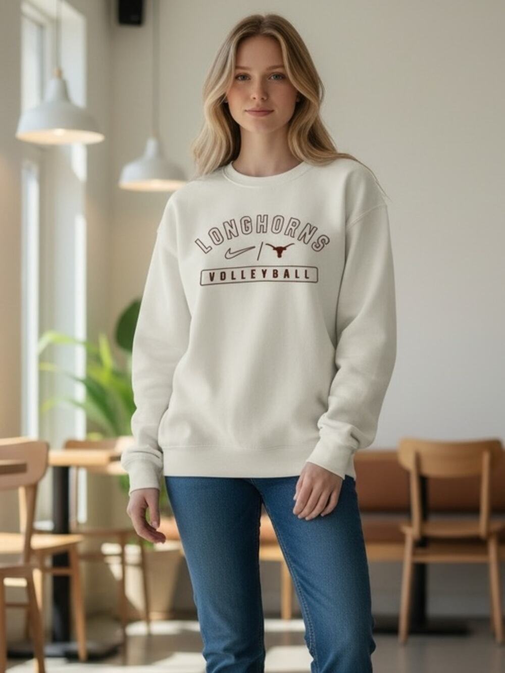 TEXAS LONGHORNS VOLLEYBALL Men’s Large White Crew Sweatshirt